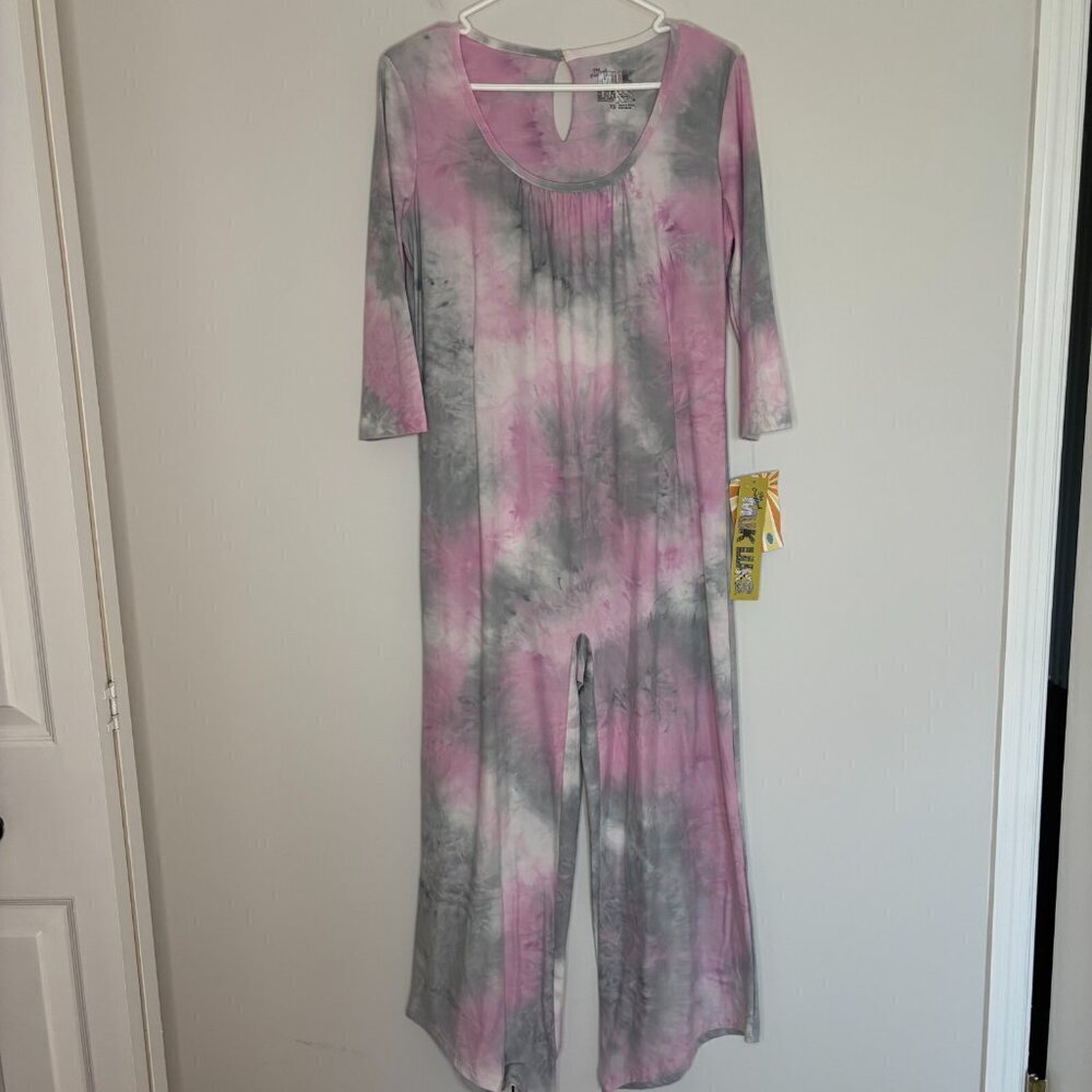 ORIGINAL MUK LUKS NEW Romper Soft Oversized XS 3/4 Sleeve Button Pink Tie Dye